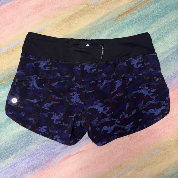 Lululemon Speed Short Mini Hounds Camo Emperor Blue Black/Black Size 4 - Picture 4 of 7